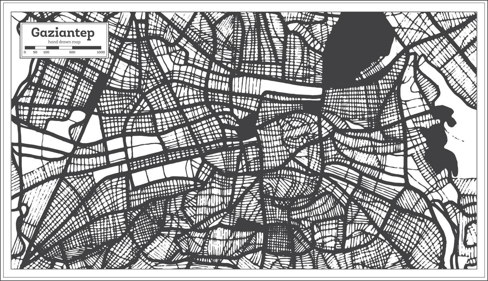 mapa de la ciudad de gaziantep turquía en color blanco y negro en estilo retro. esquema del mapa. vector