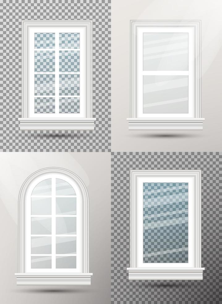 Four Closed Realistic Glass Windows with Shadows. vector