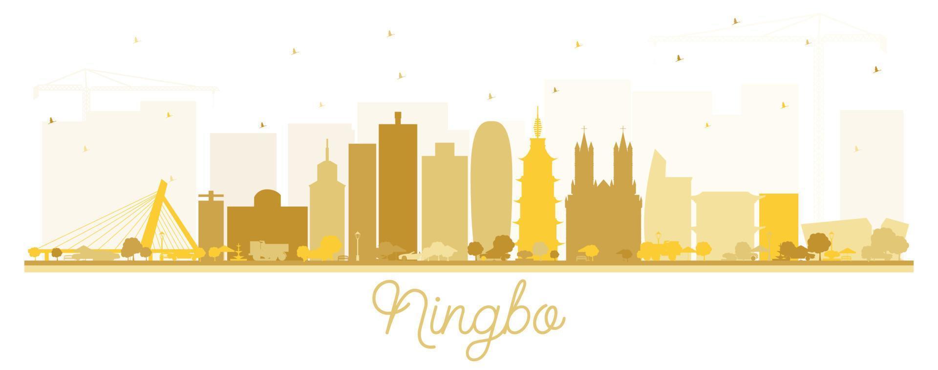 horizonte de la ciudad de ningbo china con edificios dorados aislados en blanco. vector