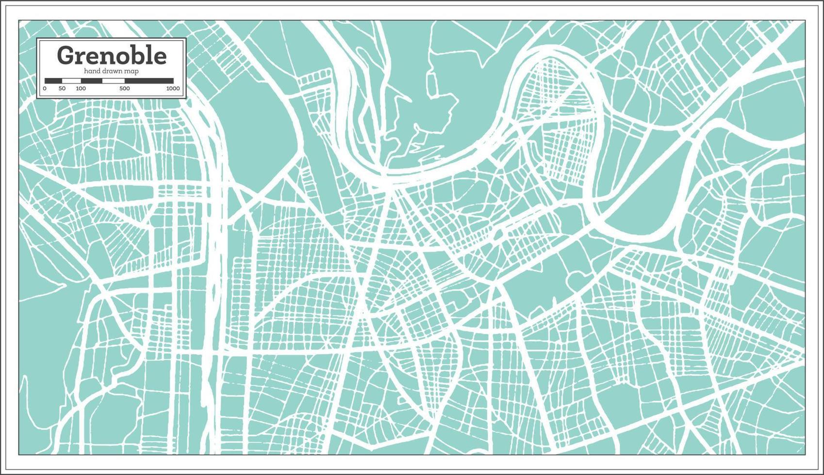 Mapa de la ciudad de Grenoble Francia en estilo retro. esquema del mapa. vector