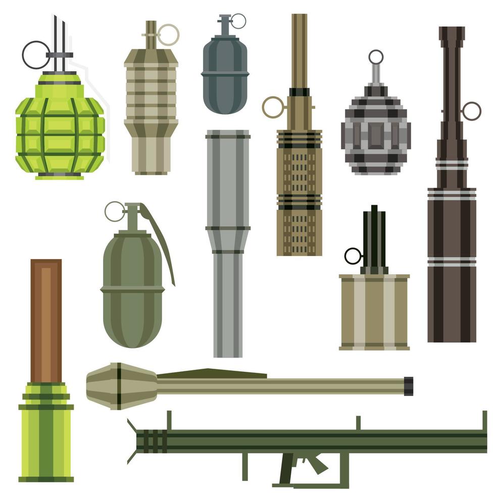 Grenade Set. Military Weapon. Grenade Launcher Isolated on White Background. vector