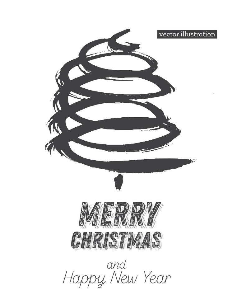 Christmas Tree Sketch Isolated on White Background. Merry Christmas. Silhouette of Hand Drawn Spruce Tree. vector