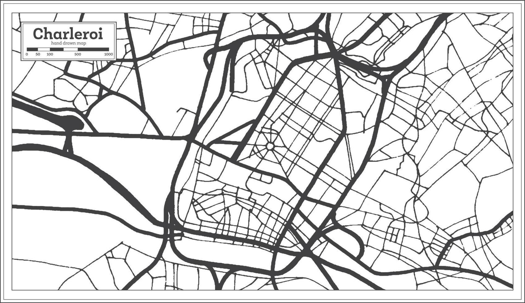 Charleroi Belgium City Map in Black and White Color. Outline Map. vector
