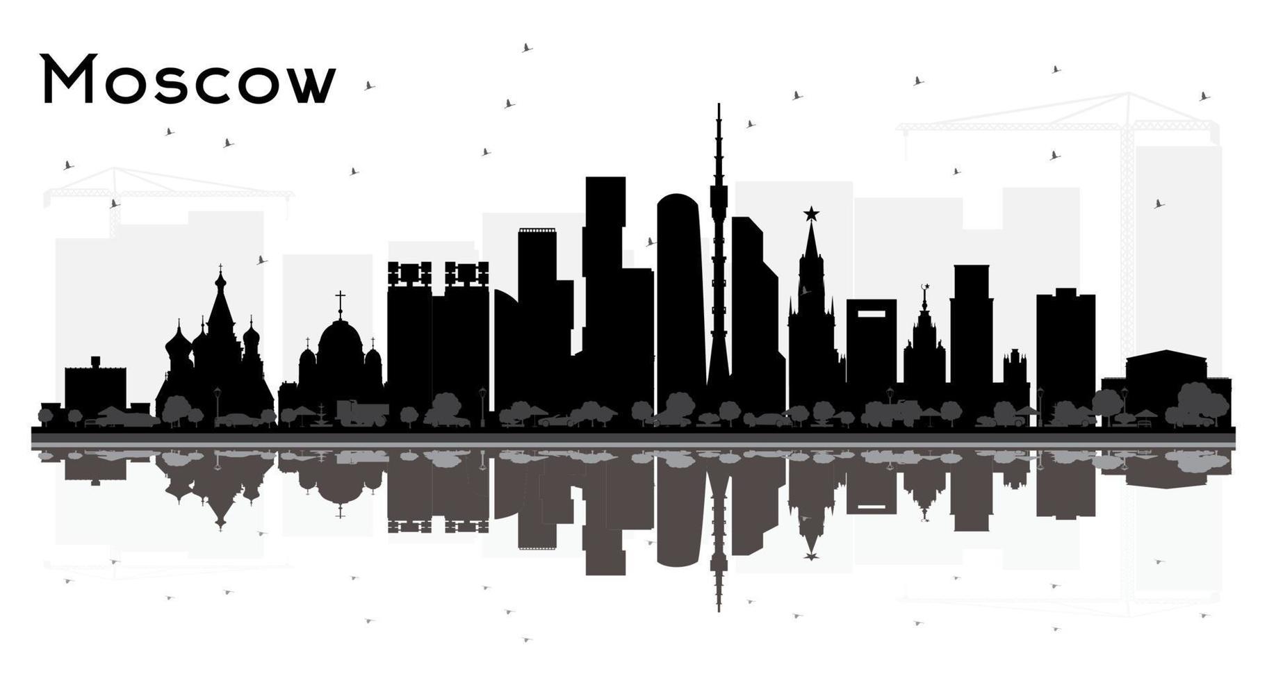 Moscow Russia City Skyline Silhouette with Black Buildings Isolated on White. vector