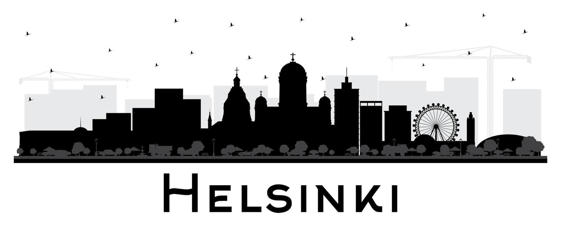 Helsinki Finland City Skyline Silhouette with Black Buildings Isolated on White. vector