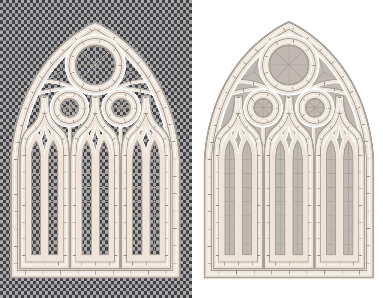 ventana medieval gótica sobre fondo blanco y transparente. vector