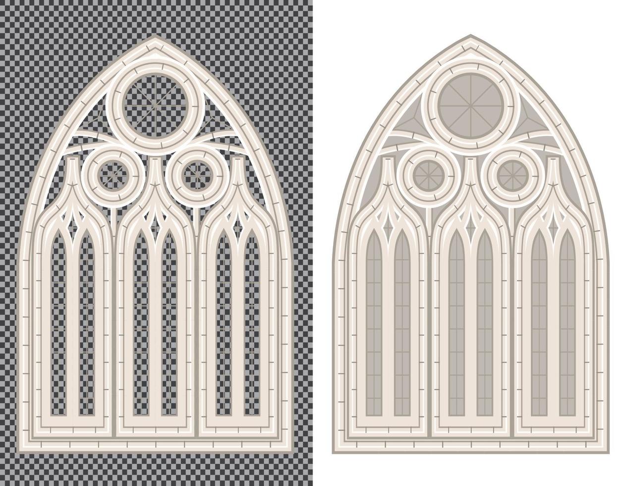 Gothic Medieval Window on White and Transparent Background. vector