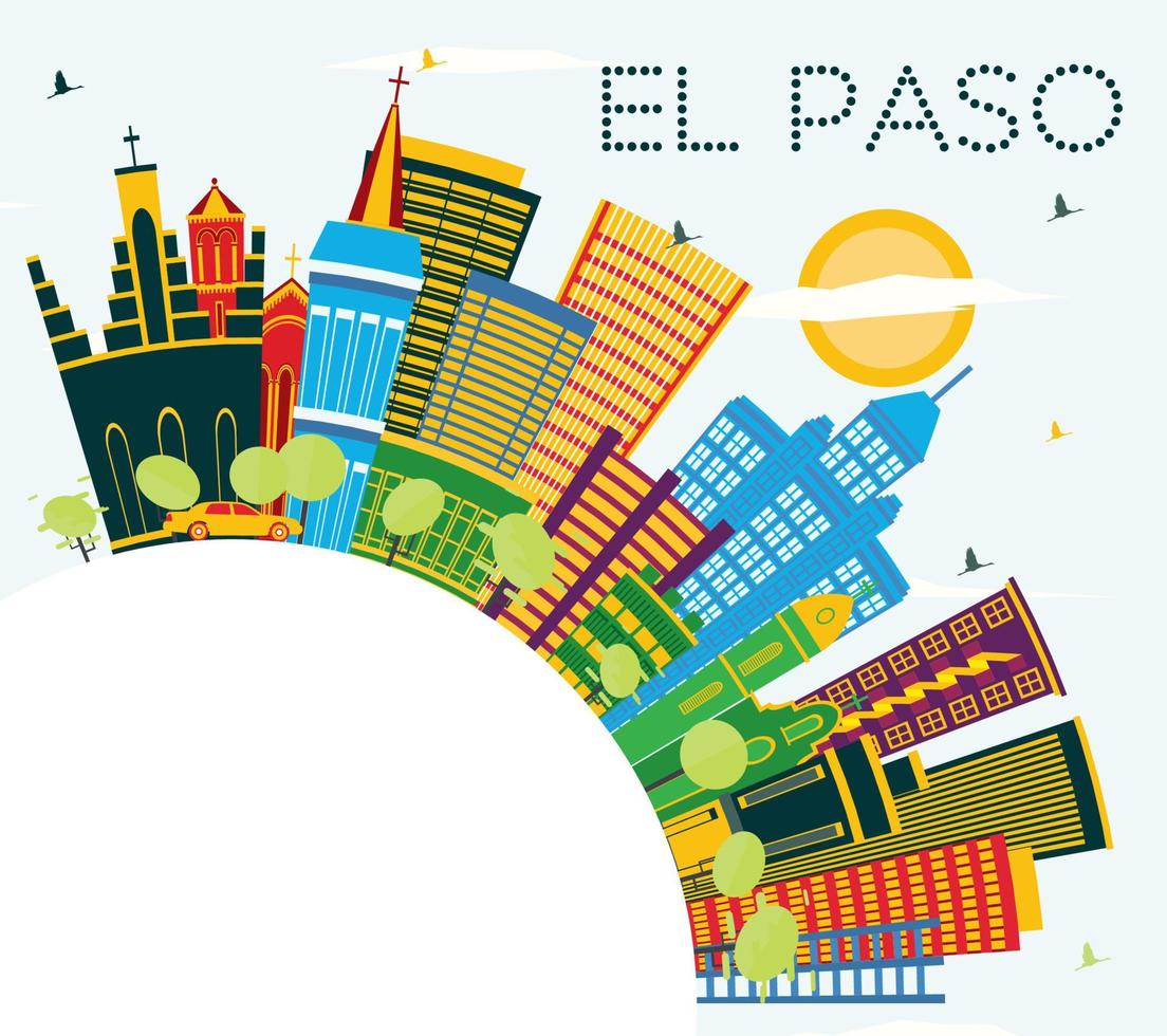 El Paso Texas City Skyline with Color Buildings, Blue Sky and Copy Space. vector
