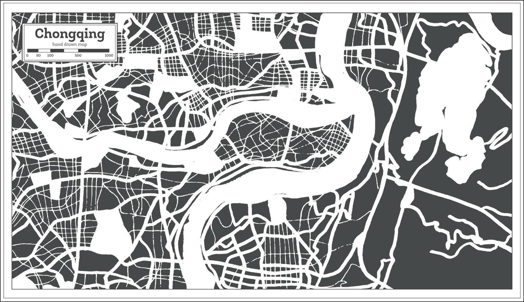 mapa de la ciudad china de chongqing en estilo retro. esquema del mapa. vector