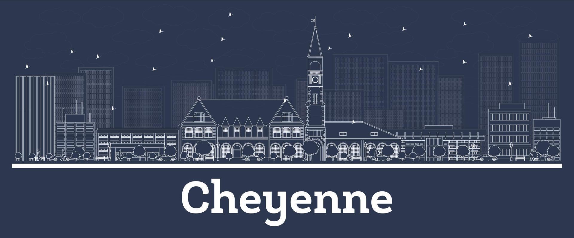 Outline Cheyenne Wyoming City Skyline with White Buildings. vector