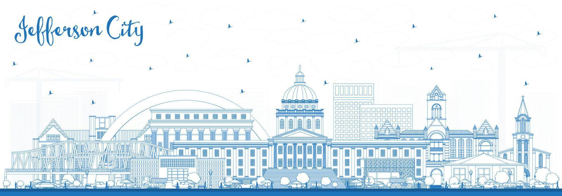 Outline Jefferson City Missouri Skyline with Blue Buildings. vector