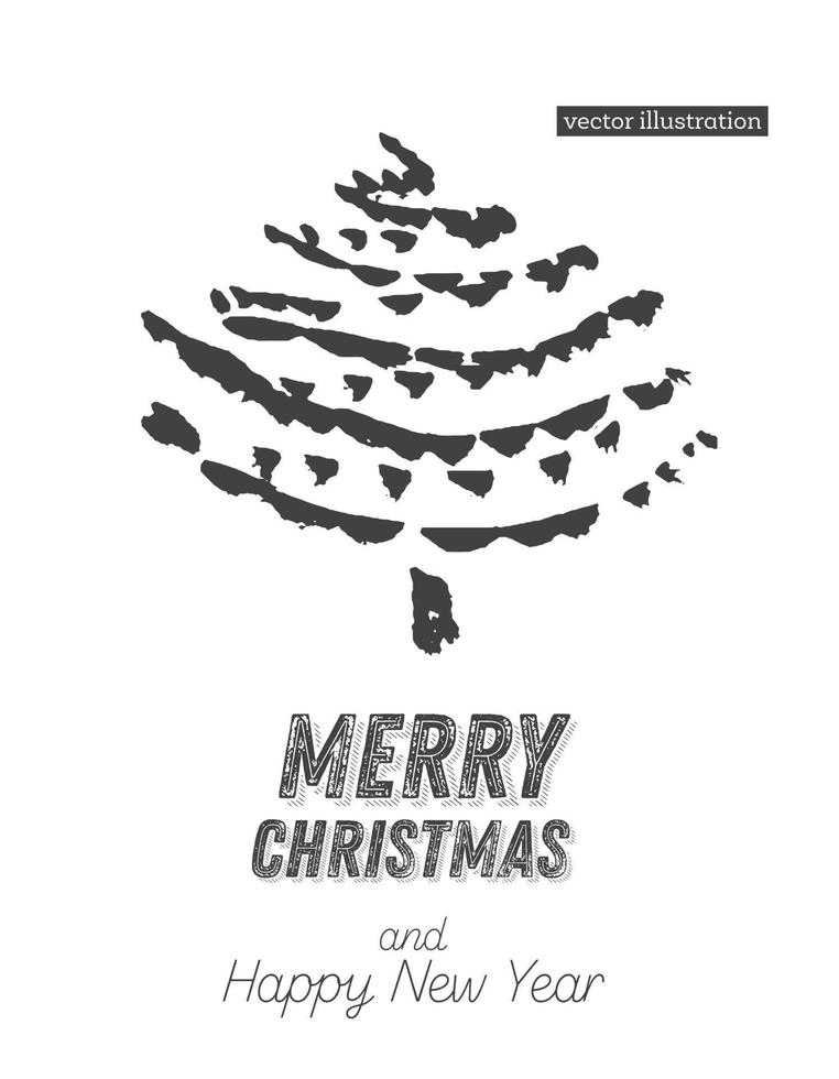 Christmas Tree Sketch Isolated on White Background. Merry Christmas. Silhouette of Hand Drawn Spruce Tree. vector