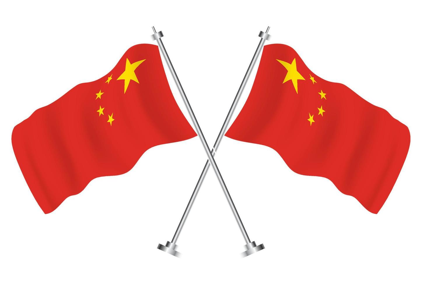Crossed Flags of China. Isolated Wave Flags of China Country. vector