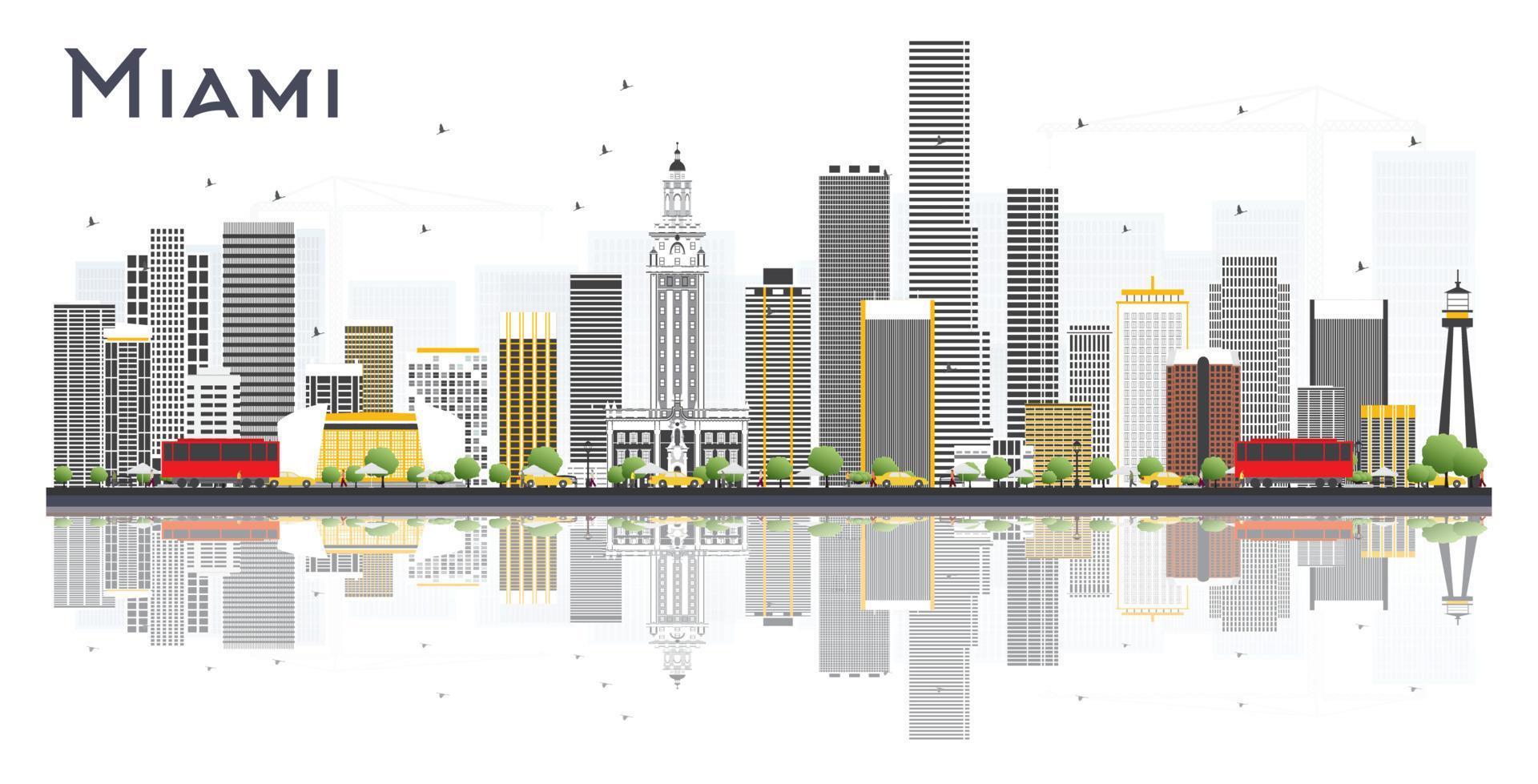 Miami USA City Skyline with Gray Buildings Isolated on White Background. vector