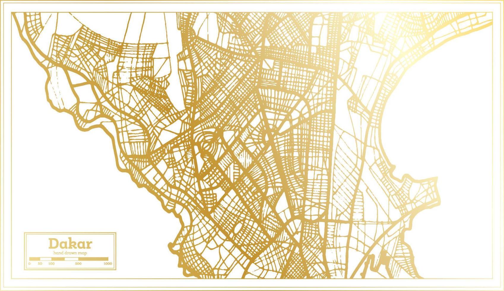 Dakar Senegal City Map in Retro Style in Golden Color. Outline Map. vector