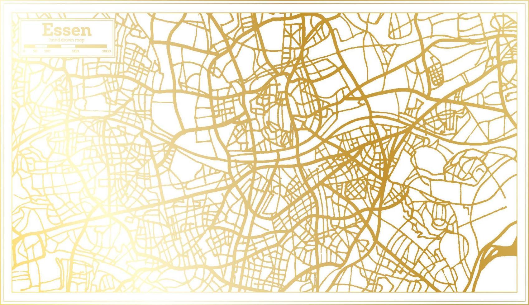 mapa de la ciudad de essen alemania en estilo retro en color dorado. esquema del mapa. vector