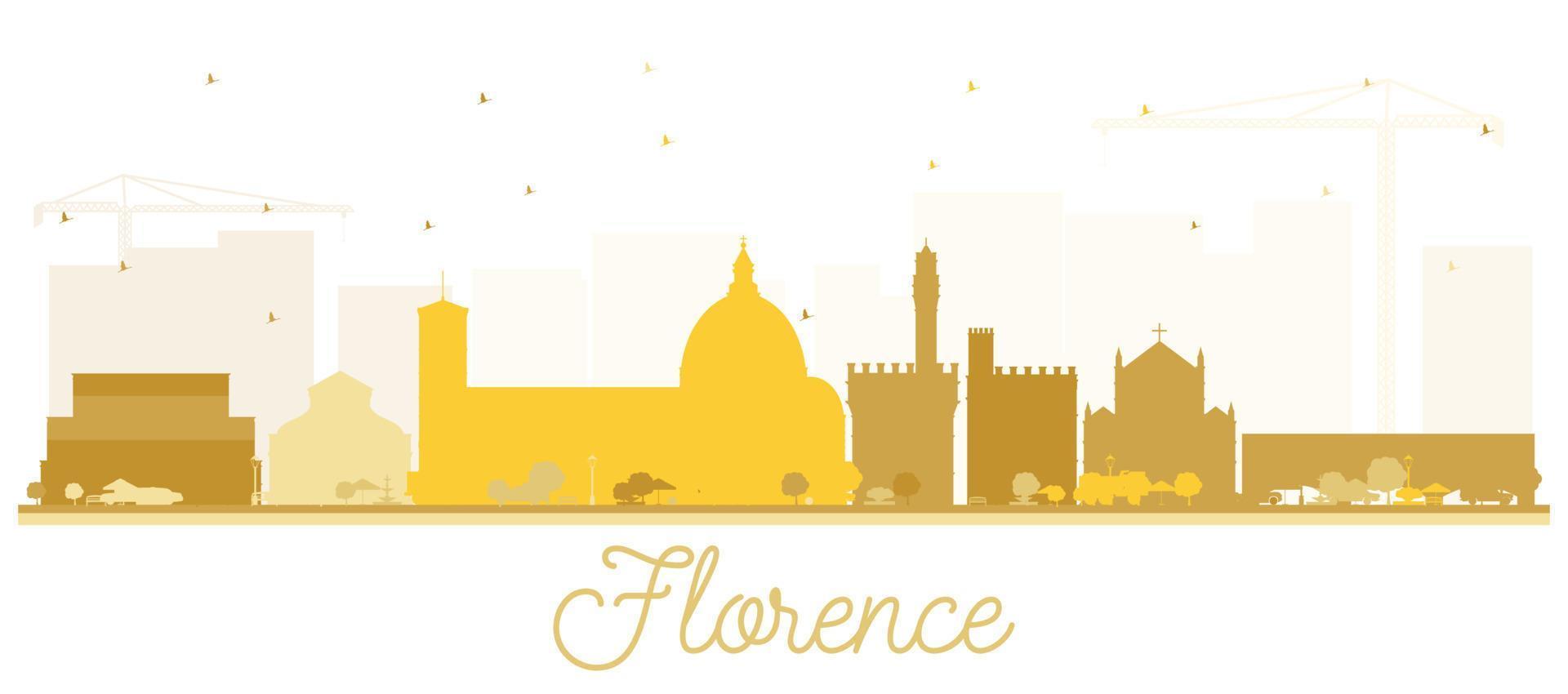 Florence Italy City Skyline Silhouette with Golden Buildings Isolated on White. vector
