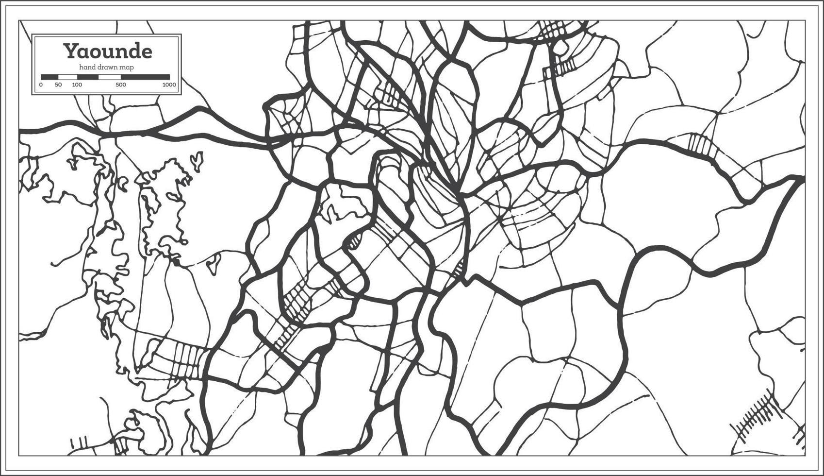 mapa de la ciudad de yaundé camerún en color blanco y negro. esquema del mapa. vector