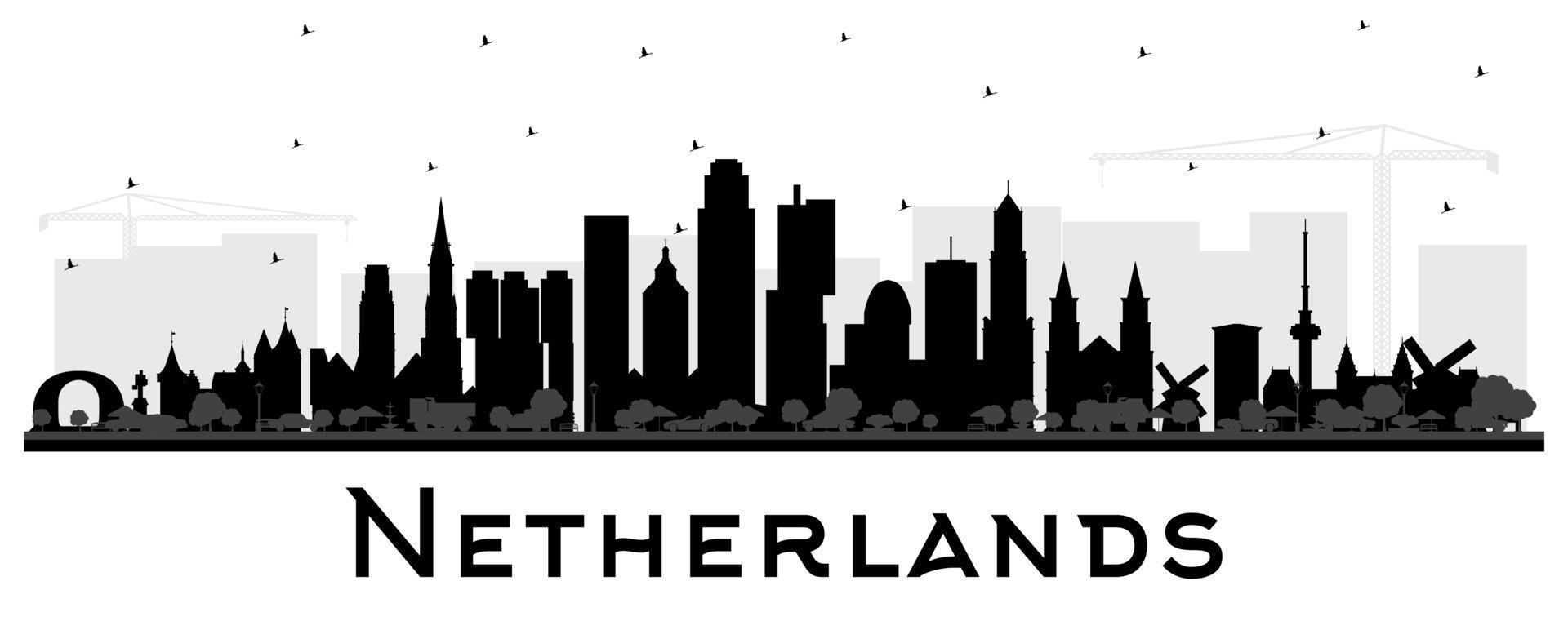 Netherlands Skyline Silhouette with Black Buildings Isolated on White. vector
