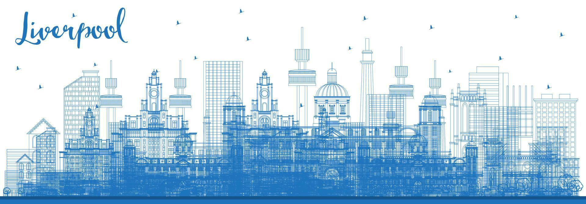 esbozar el horizonte de liverpool con edificios azules. vector