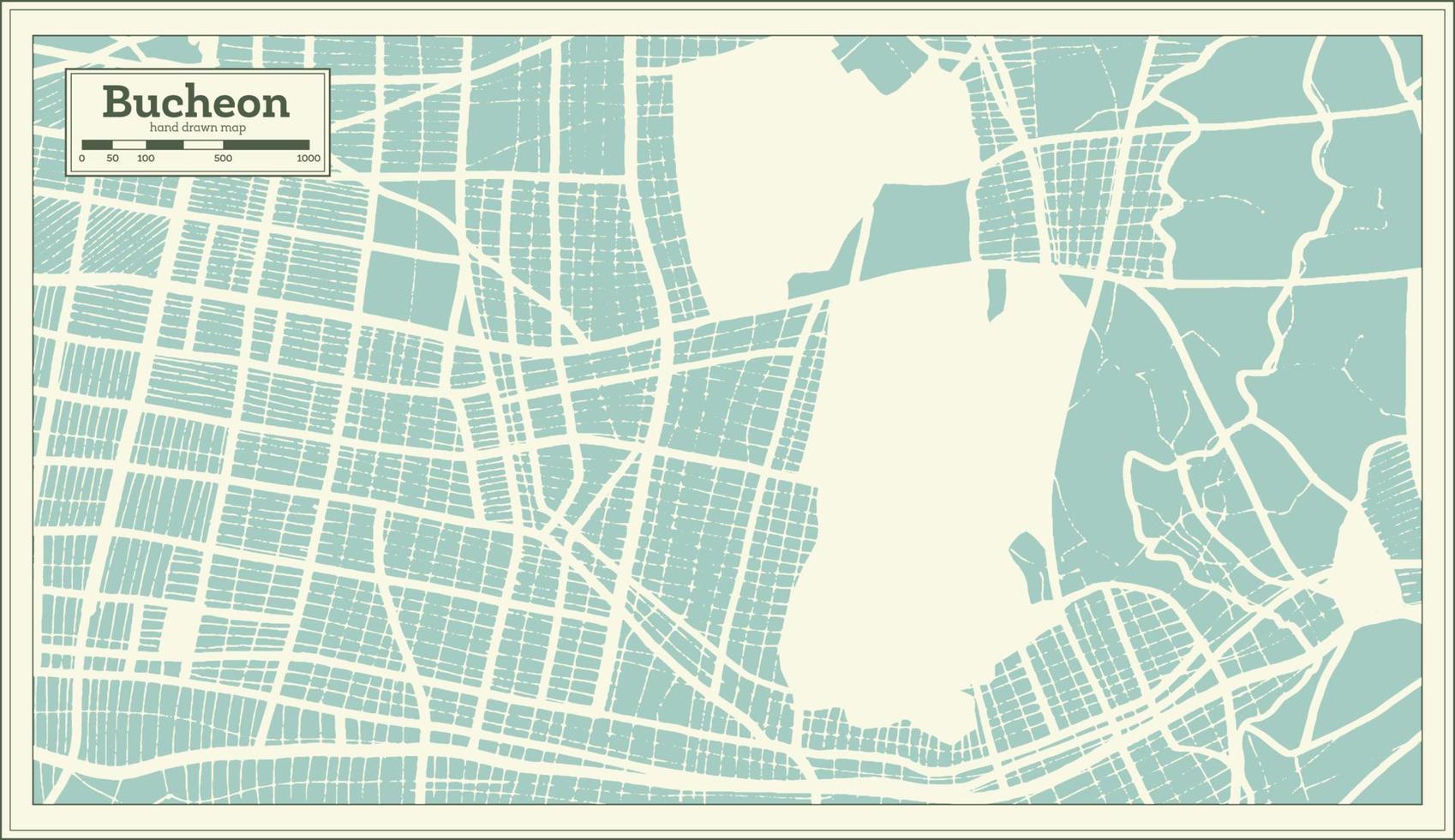 mapa de la ciudad de bucheon corea del sur en estilo retro. esquema del mapa. vector