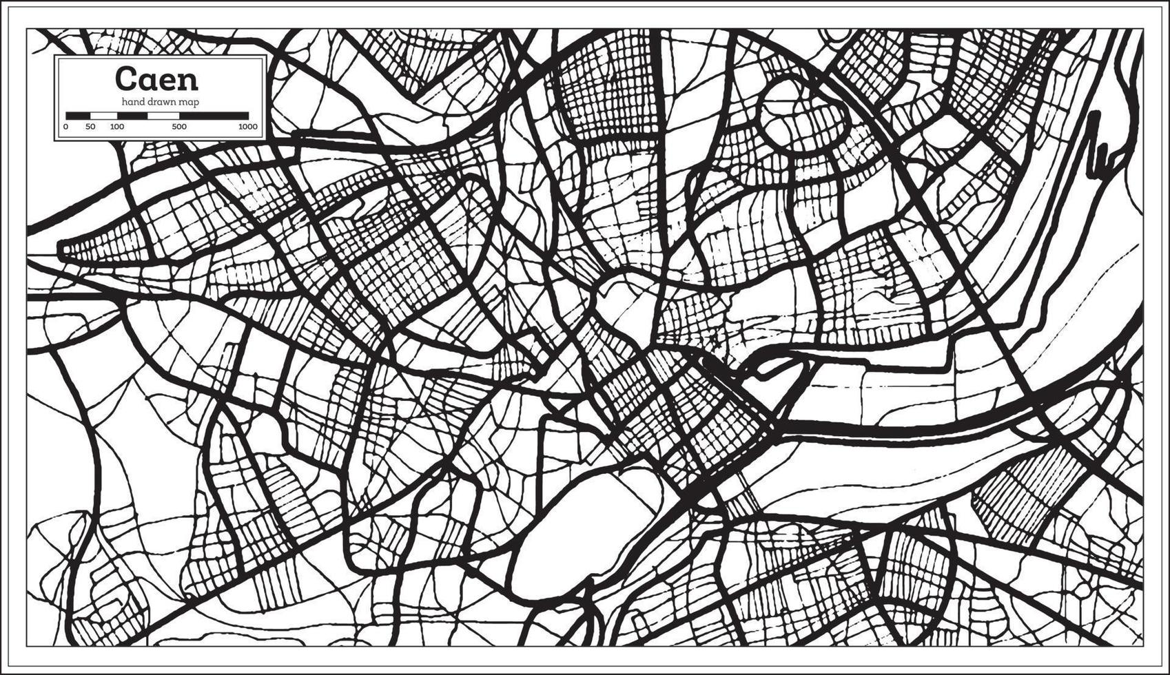 mapa de la ciudad de caen francia en color blanco y negro en estilo retro. esquema del mapa. vector