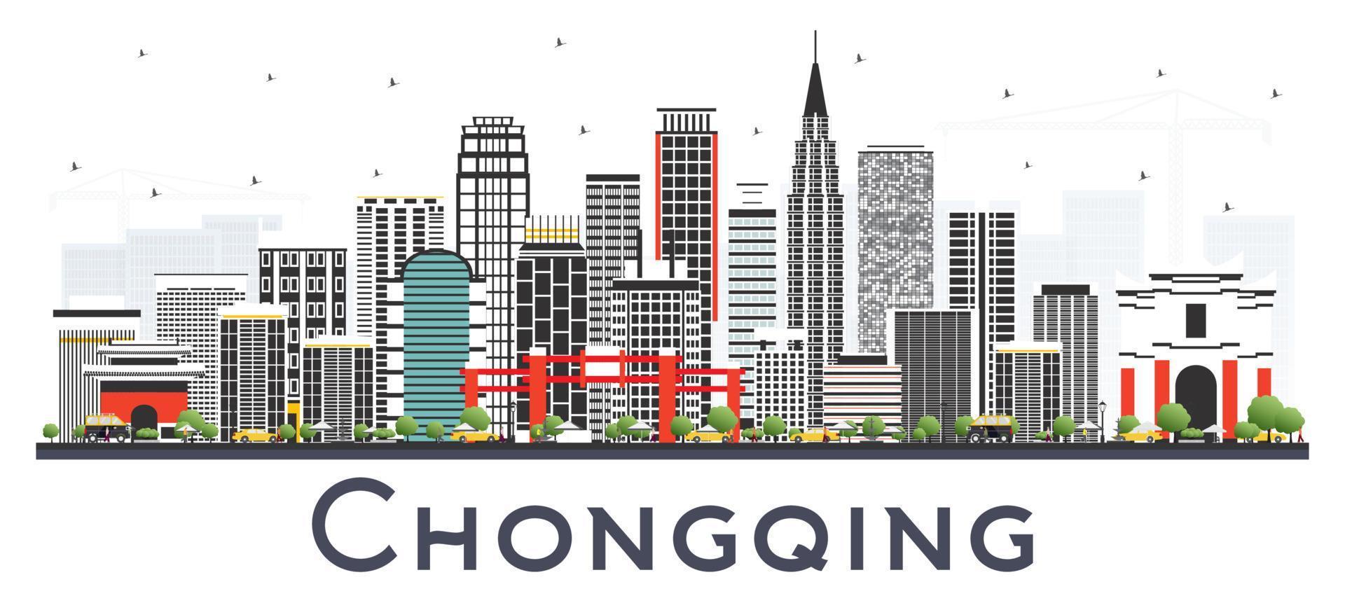 horizonte de la ciudad china de chongqing con edificios grises aislados en blanco. vector