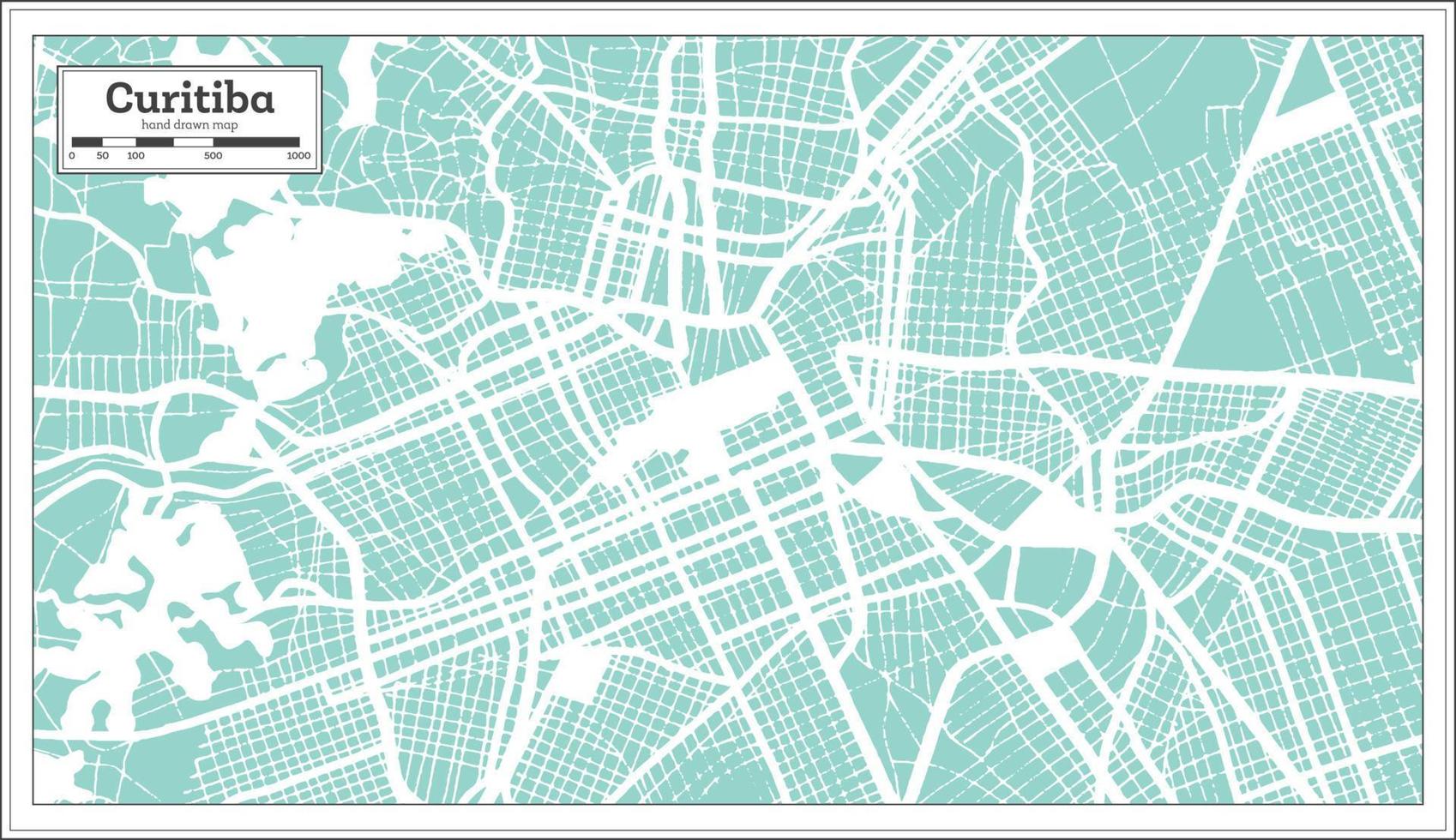 Curitiba Brazil City Map in Retro Style. Outline Map. vector