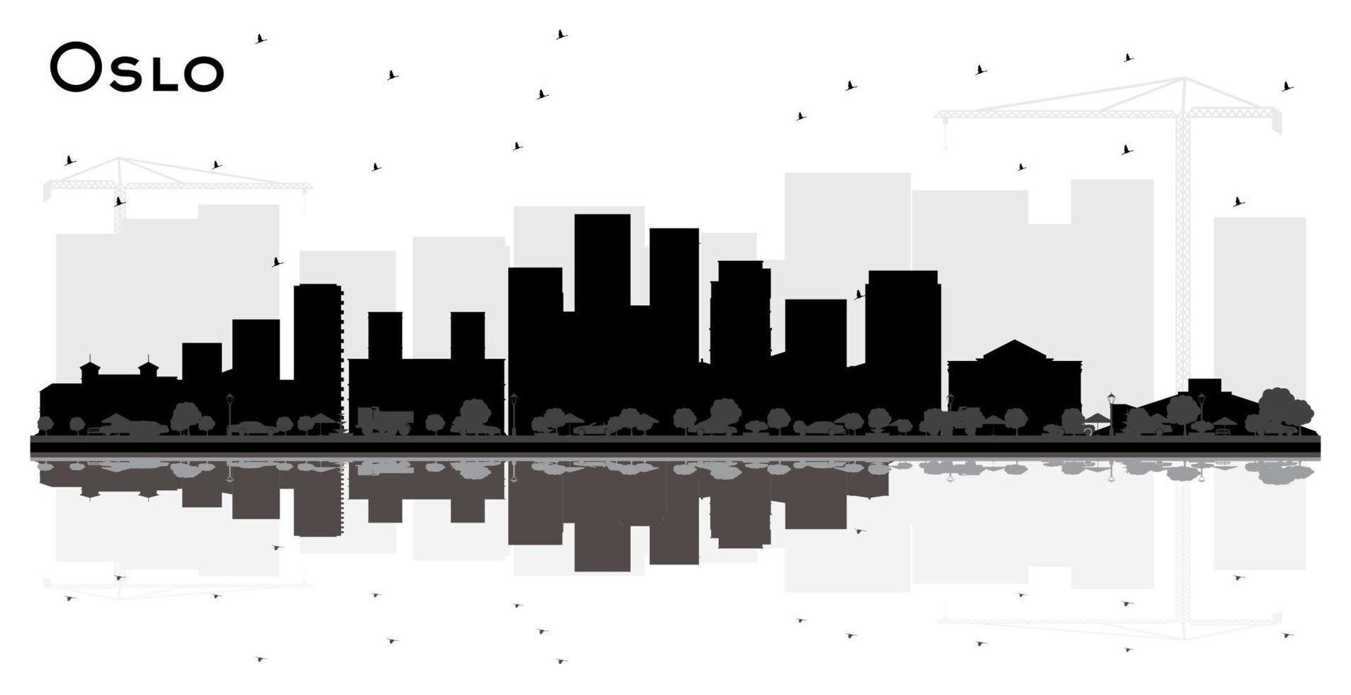 Oslo Norway City Skyline Silhouette with Black Buildings and Reflections Isolated on White. vector