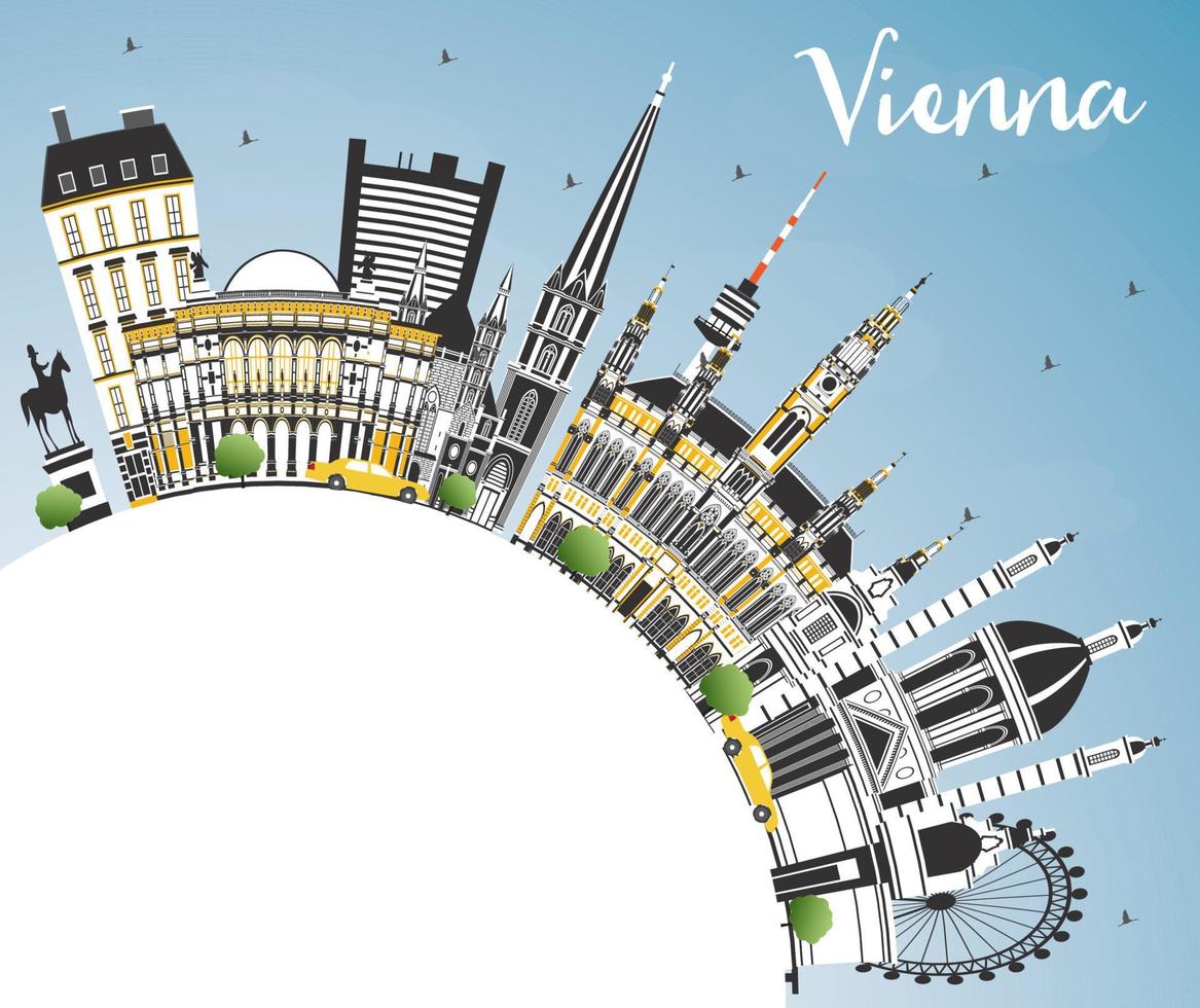 Vienna Austria City Skyline with Color Buildings, Blue Sky and Copy Space. vector