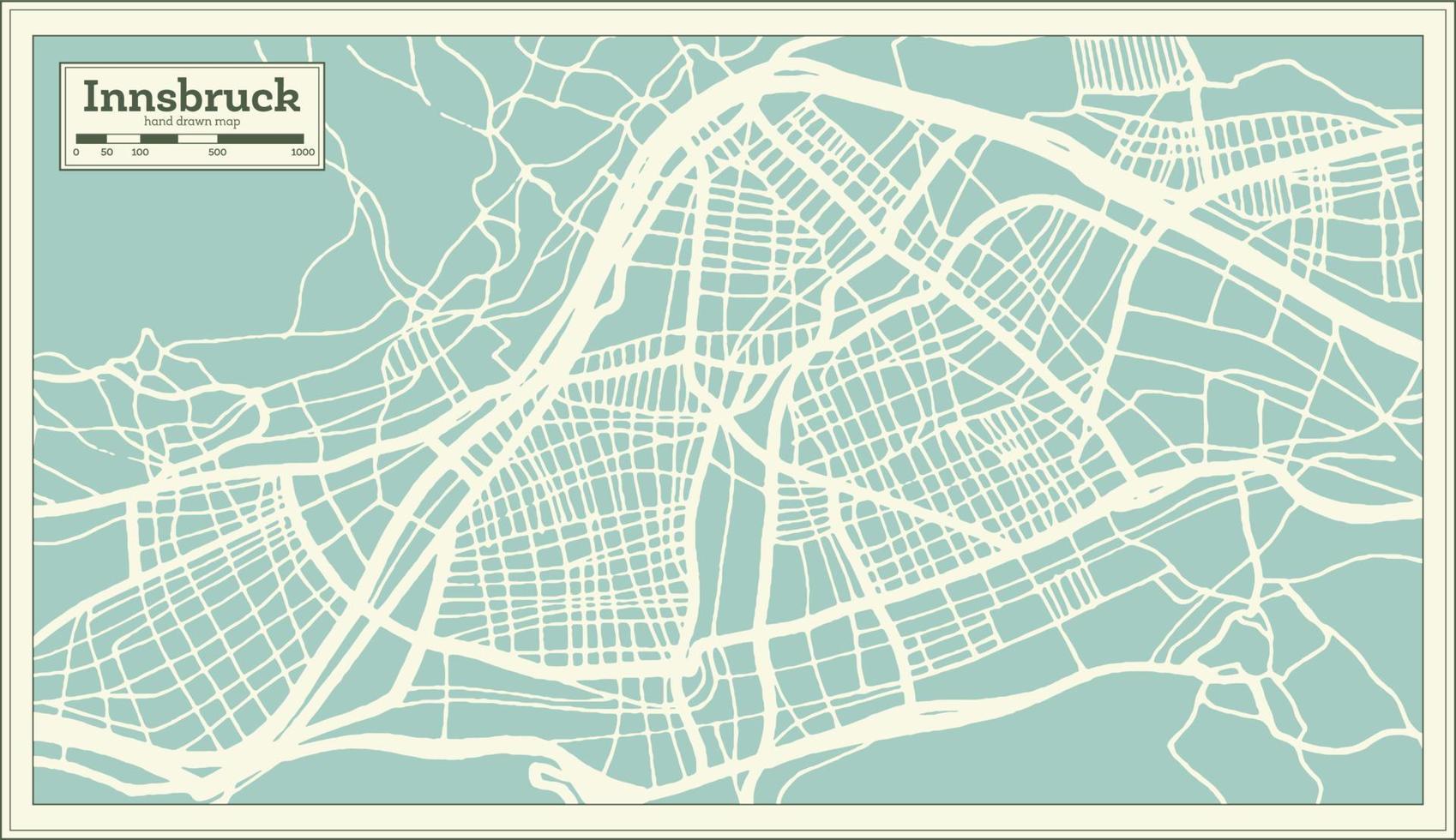 mapa de la ciudad de innsbruck, austria, en estilo retro. esquema del mapa. vector