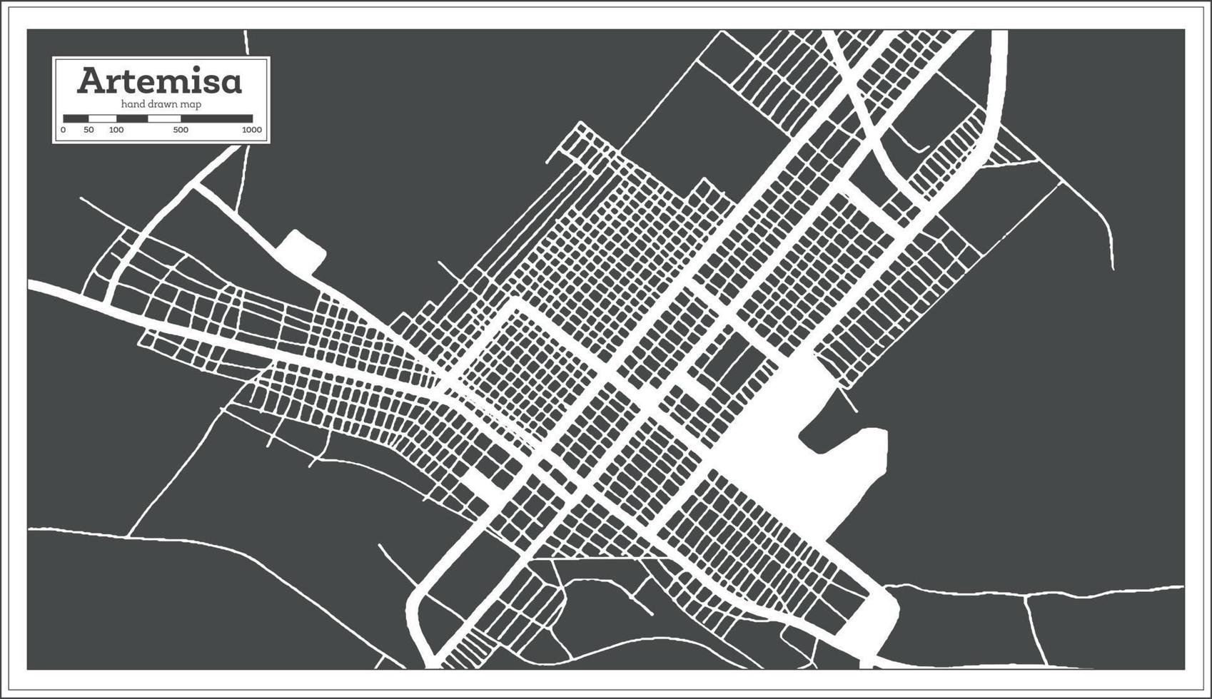 mapa de la ciudad de artemisa cuba en estilo retro. esquema del mapa. vector