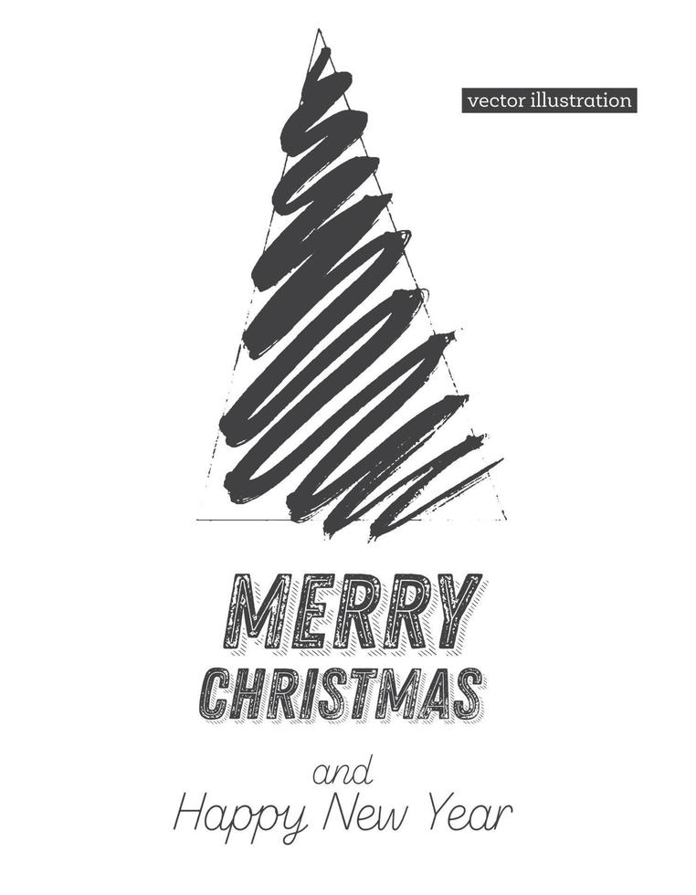 Christmas Tree Sketch Isolated on White Background. Merry Christmas. Silhouette of Hand Drawn Spruce Tree. vector