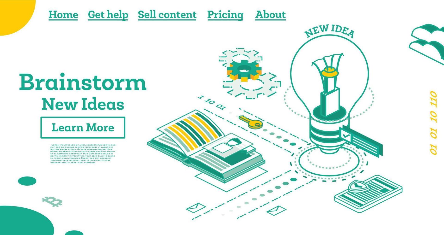 Brainstorm Isometric Outline Concept with Lamp. Brainstorm Landing Page. Innovation and Solution. vector