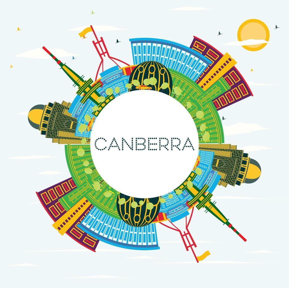 horizonte de la ciudad de canberra australia con edificios de color, cielo azul y espacio de copia. vector
