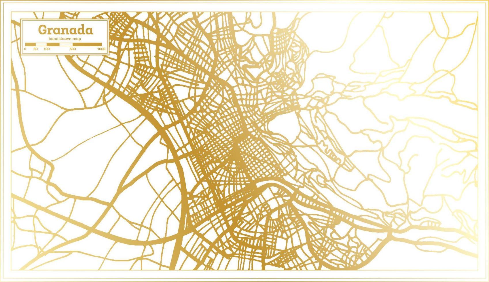 Granada Spain City Map in Retro Style in Golden Color. Outline Map. vector