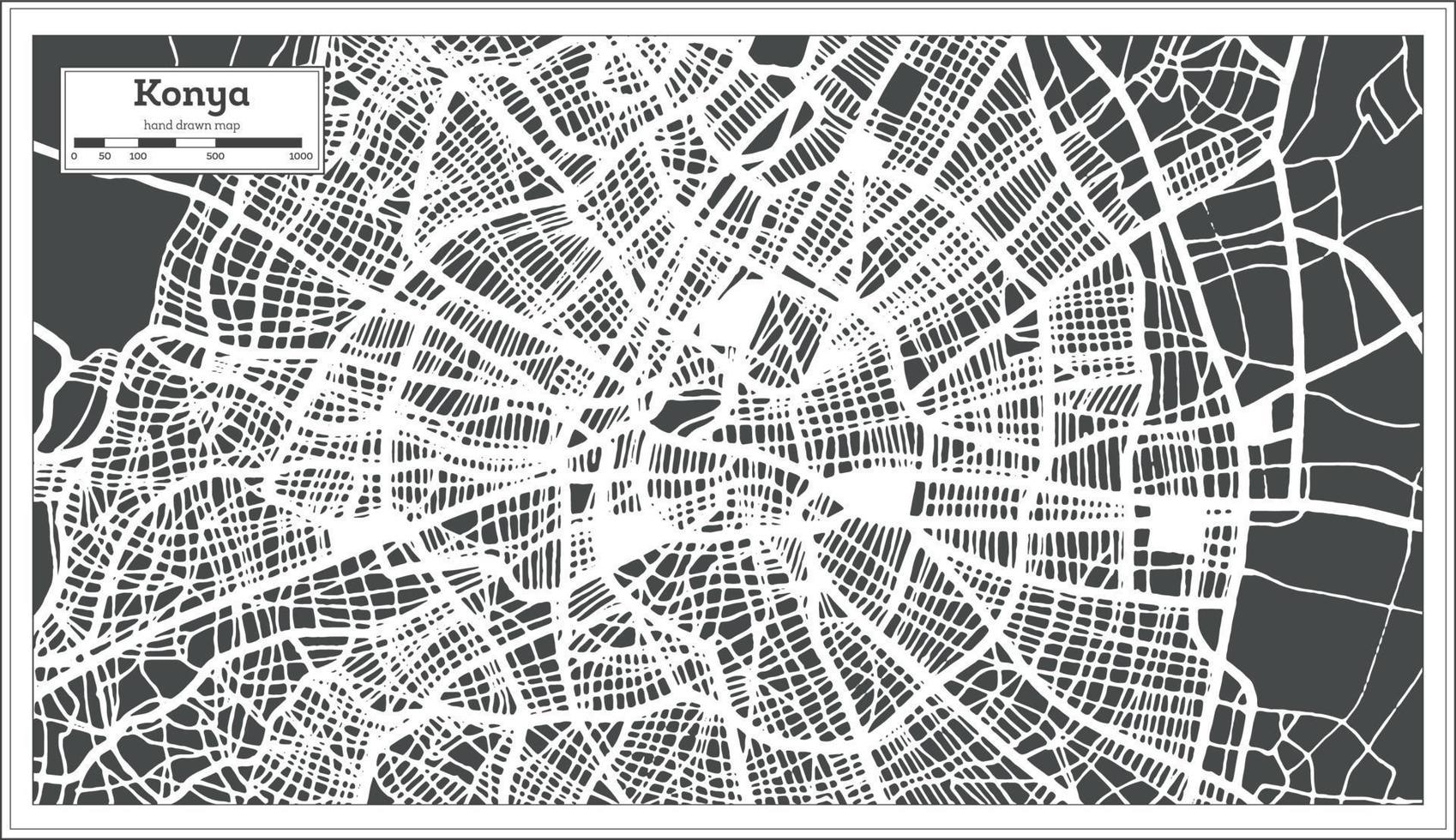 Konya Turkey City Map in Retro Style. Outline Map. vector