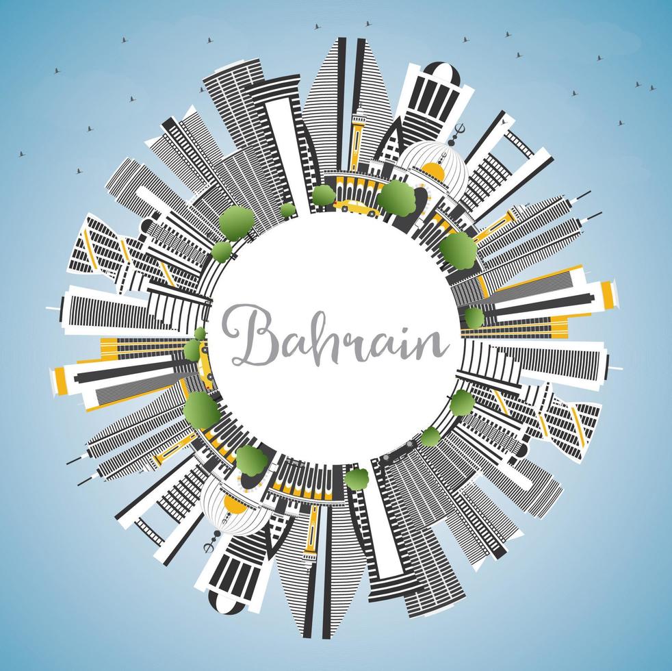 Bahrain City Skyline with Gray Buildings, Blue Sky and Copy Space. vector