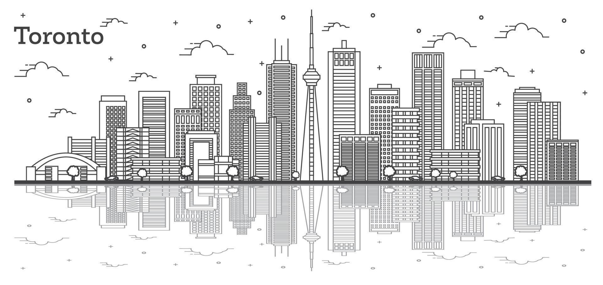 Outline Toronto Canada City Skyline with Modern Buildings and Reflections Isolated on White. vector