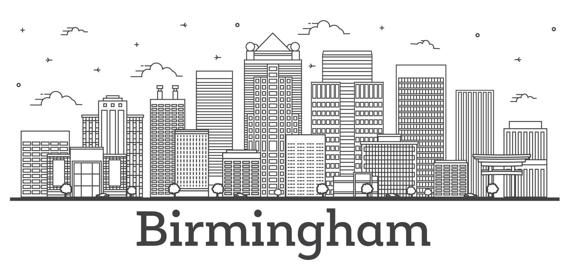 Outline Birmingham Alabama City Skyline with Modern Buildings Isolated on White. vector