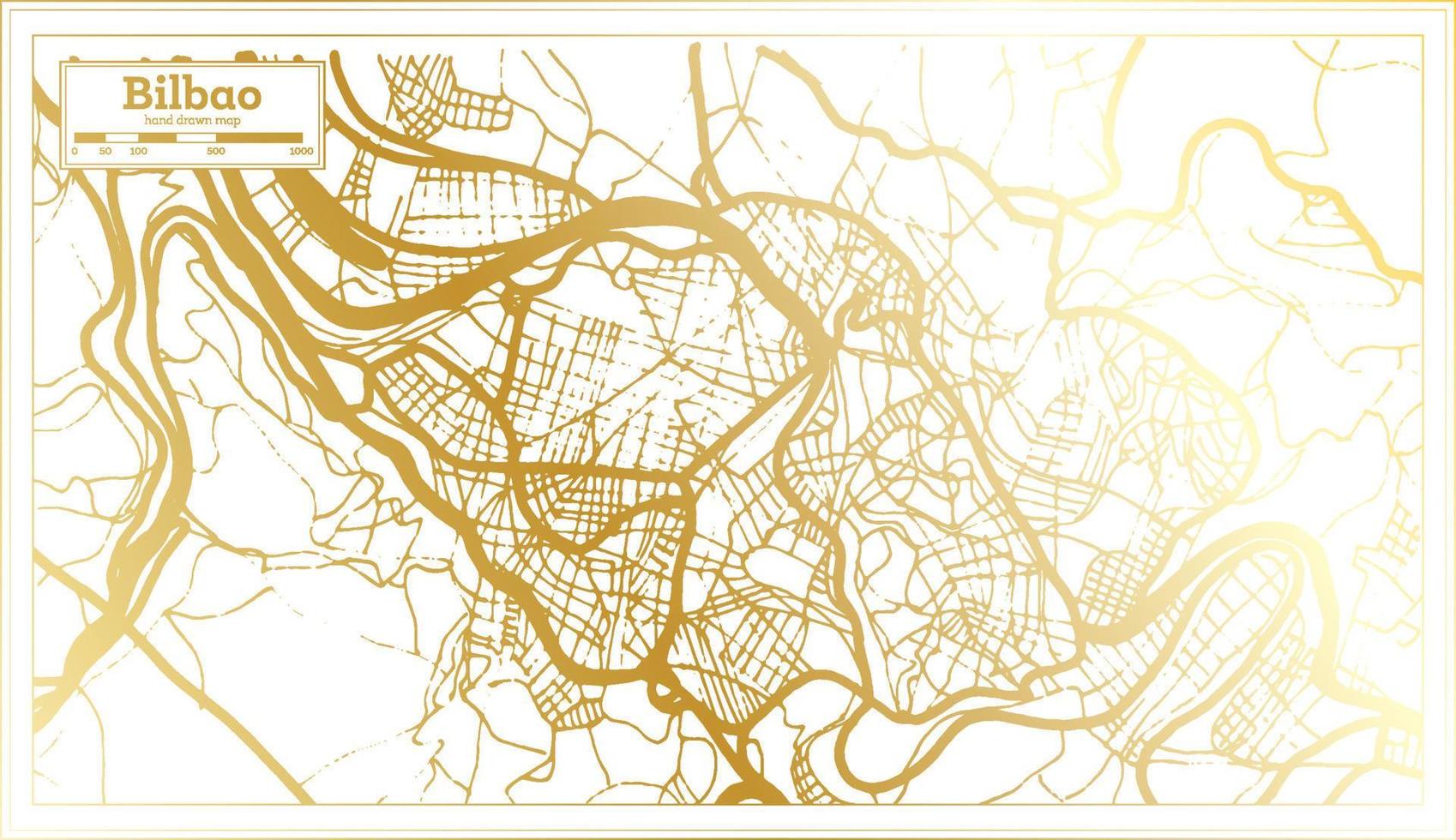 Bilbao Spain City Map in Retro Style in Golden Color. Outline Map. vector