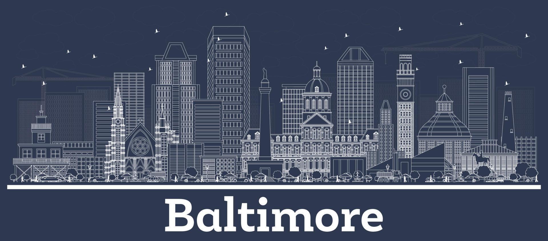 delinear el horizonte de la ciudad de baltimore, maryland, con edificios blancos. vector