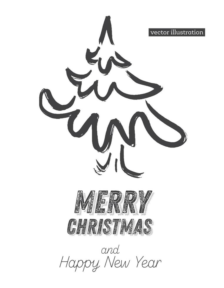 Christmas Tree Sketch Isolated on White Background. Merry Christmas. Silhouette of Hand Drawn Spruce Tree. vector