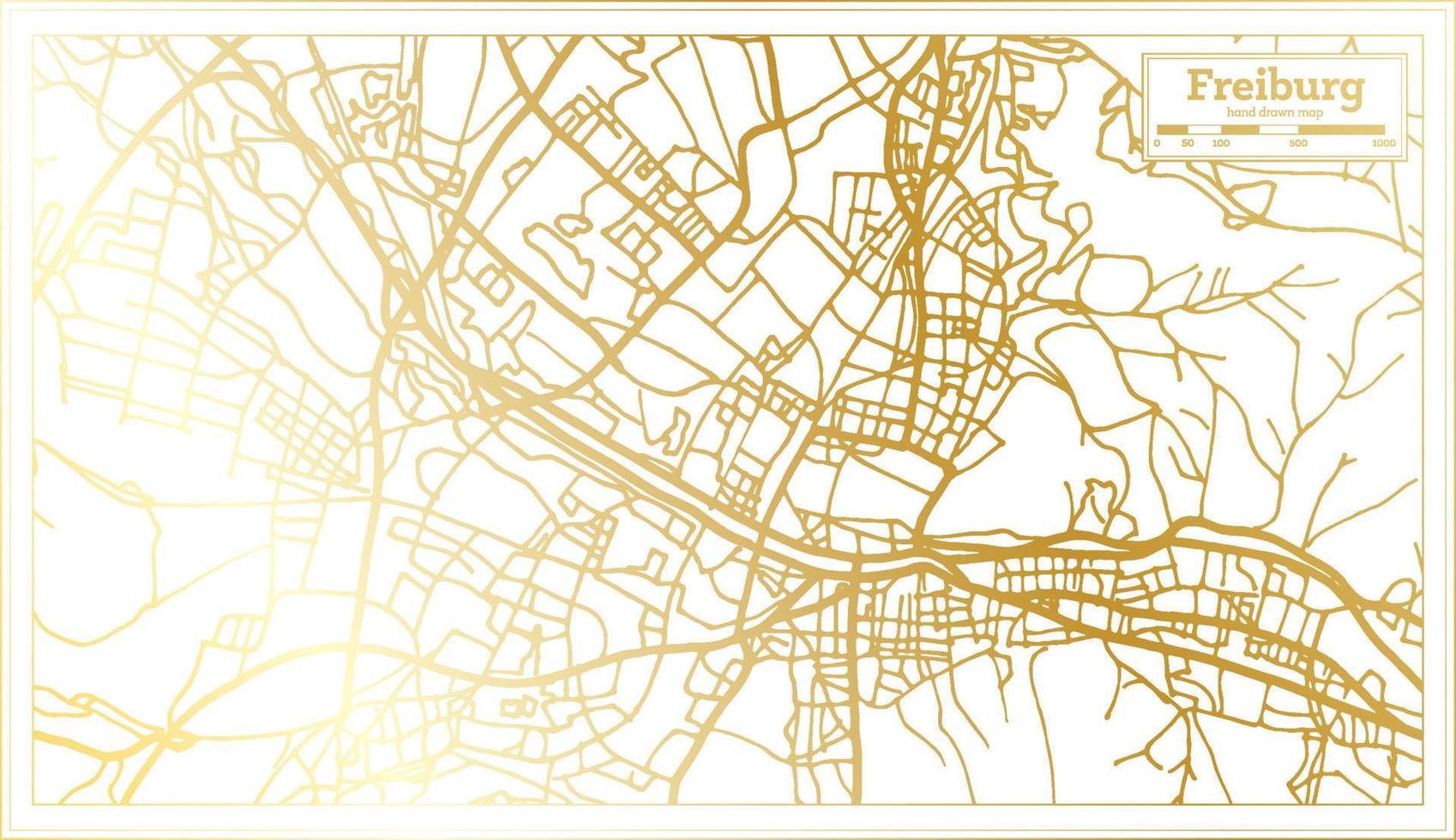 Freiburg Germany City Map in Retro Style in Golden Color. Outline Map. vector