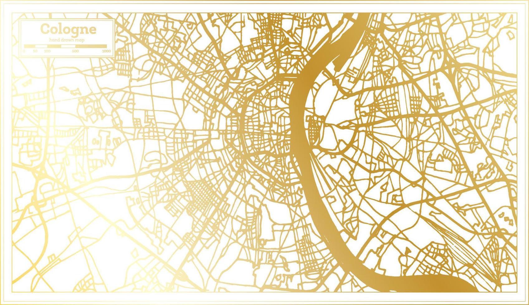 Cologne Germany City Map in Retro Style in Golden Color. Outline Map. vector