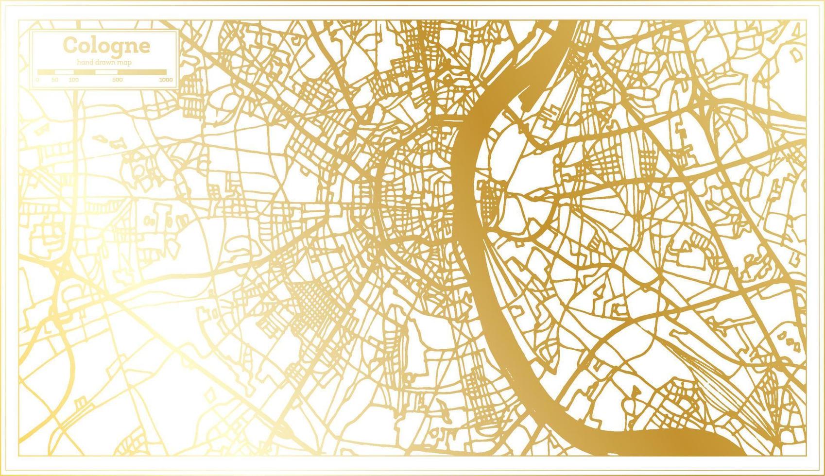 mapa de la ciudad de colonia alemania en estilo retro en color dorado. esquema del mapa. vector