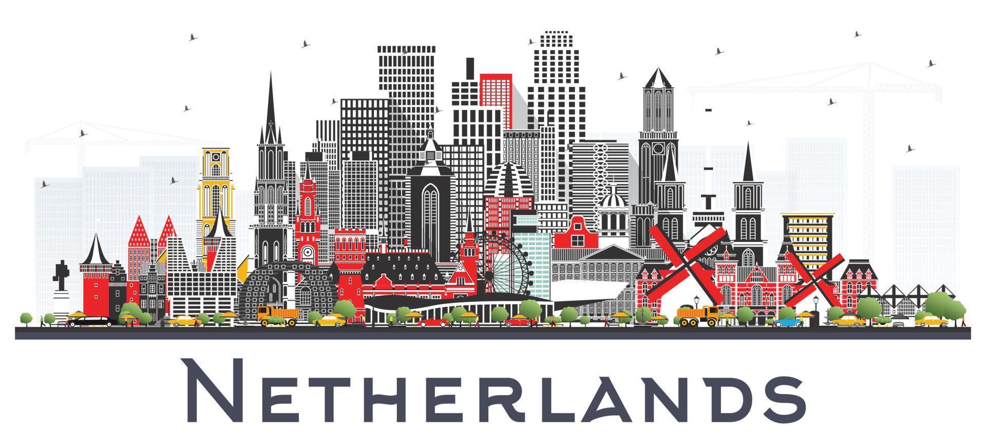 Netherlands Skyline with Gray Buildings Isolated on White. vector