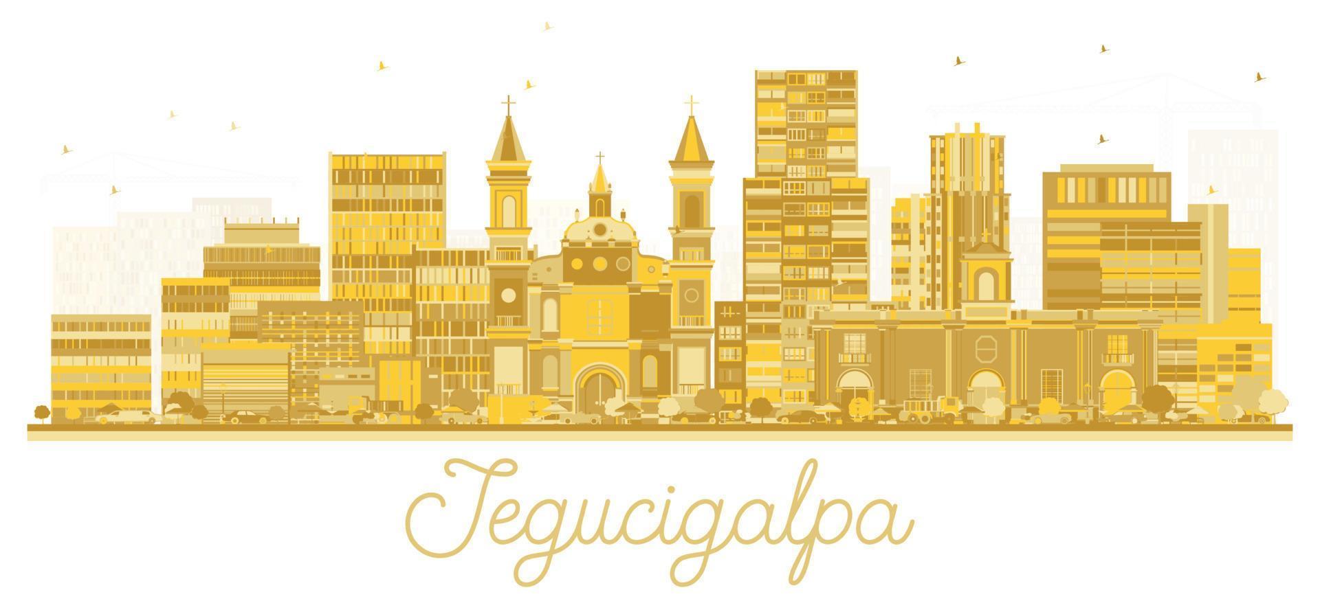 silueta del horizonte de la ciudad de tegucigalpa honduras con edificios dorados aislados en blanco. vector