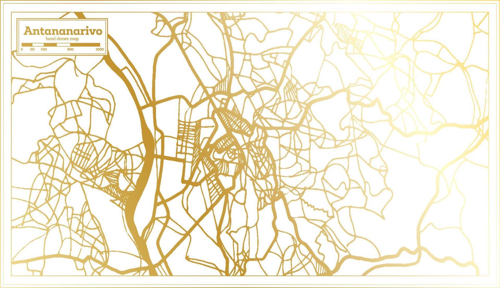 Antananarivo Madagascar City Map in Retro Style in Golden Color. Outline Map. vector