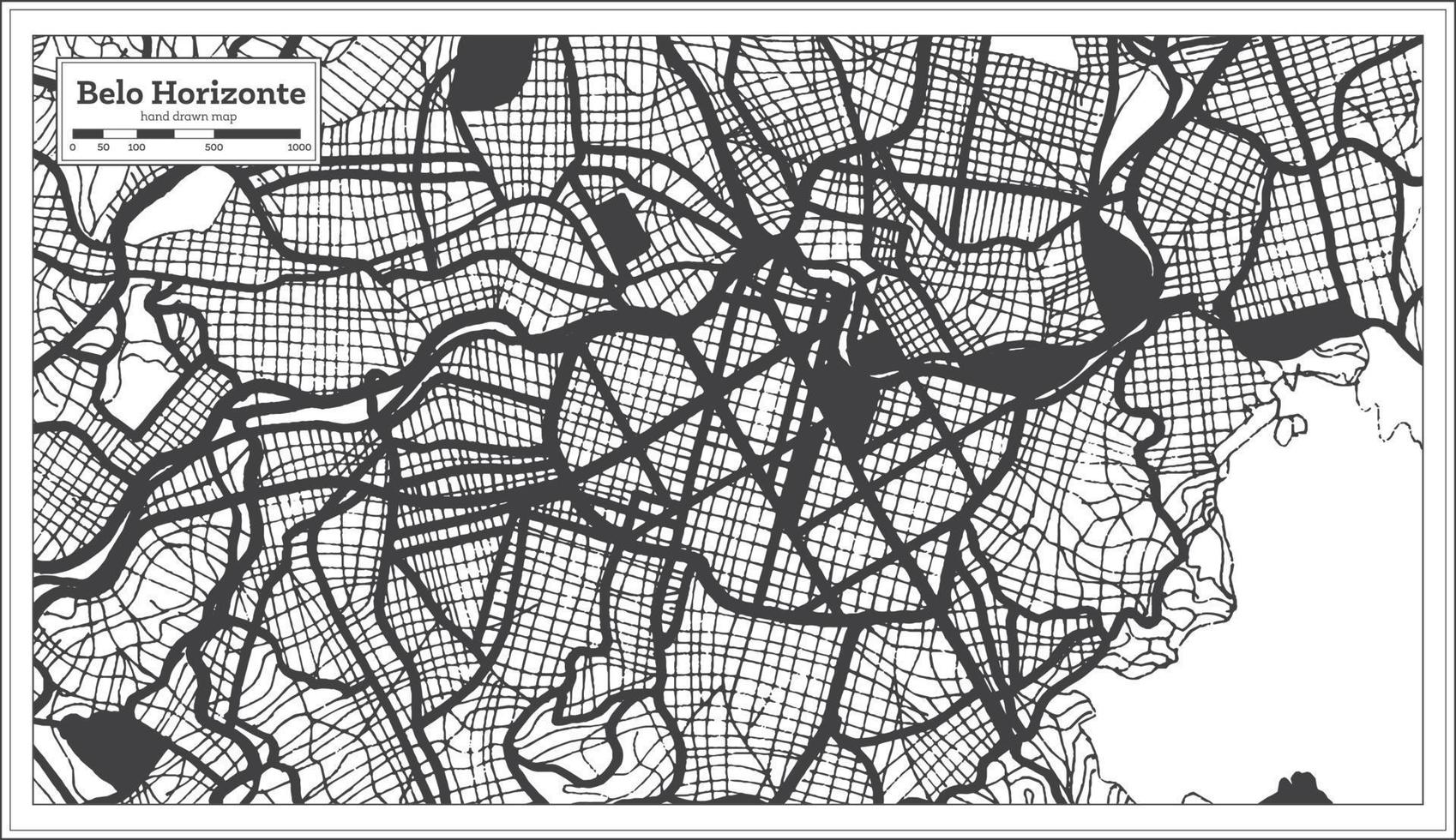 mapa de la ciudad de belo horizonte brasil en color blanco y negro en estilo retro. esquema del mapa. vector